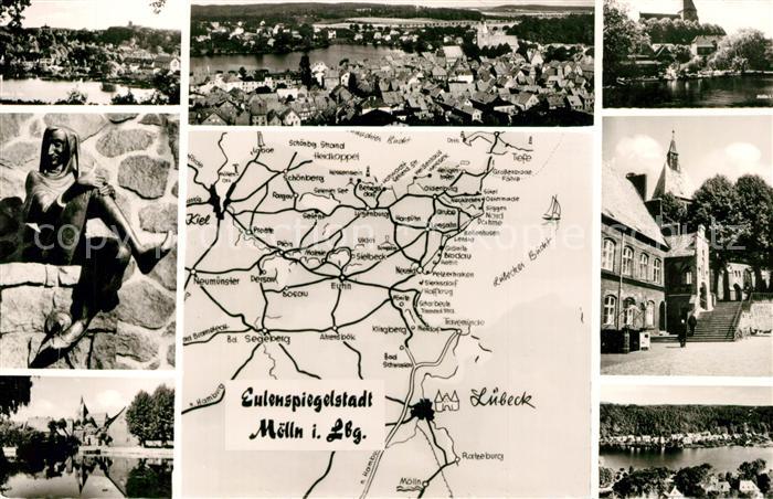 Moelln Lauenburg Eulenspiegel Skulptur Motiv mit Kirche Naturpark Lauenburgische