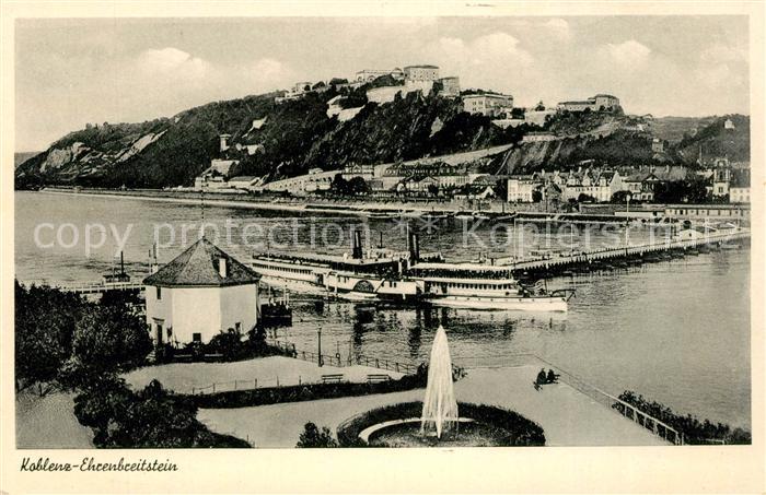 Ehrenbreitstein Rhein Schiffsbruecke Dampfer Blick zur Festung