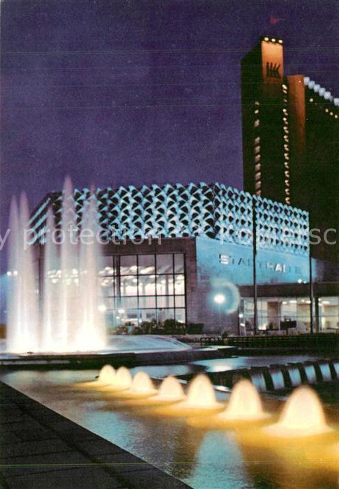 Karl-Marx-Stadt Stadthalle Interhotel Kongress Wasserspiele Nachtaufnahme
