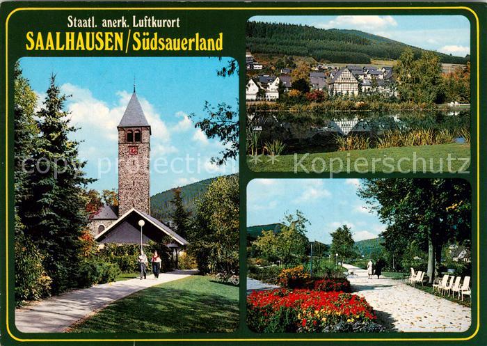 Saalhausen Sauerland Kirche Kurpark Partie am Fluss