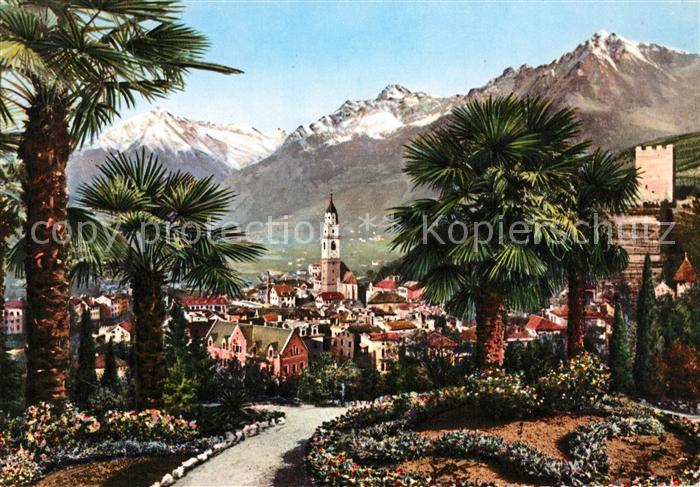 Merano Meran Kurpromenade Palmen Burgruine Kirche Gebirge