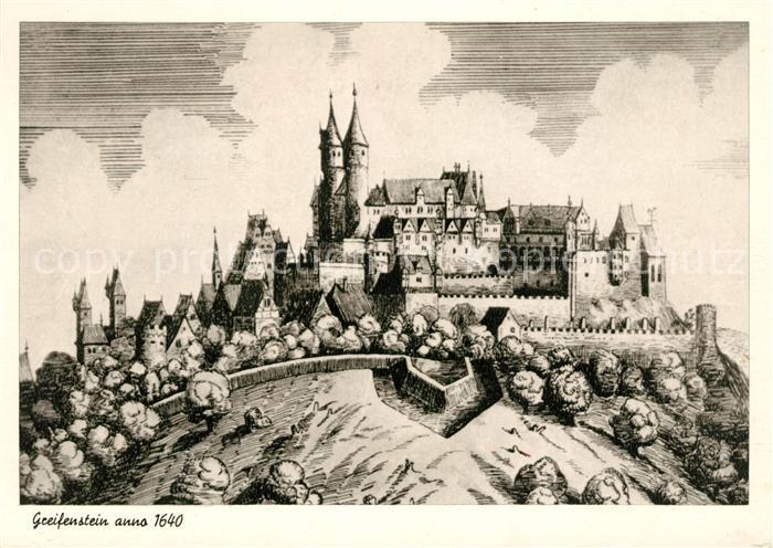 Greifenstein Hessen Schloss anno 1640 Kuenstlerkarte