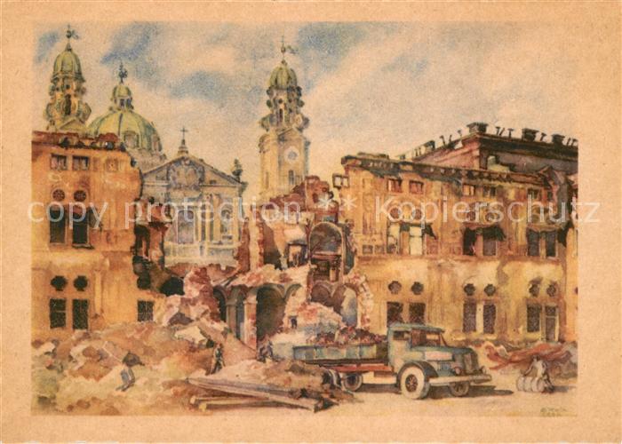 Muenchen Kaiserhof der Residenz 17. Jhdt. Theatinerkirche Kuenstlerkarte