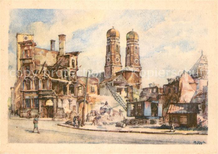 Muenchen Herzog Maxburg Tuerme der Frauenkirche Kuenstlerkarte