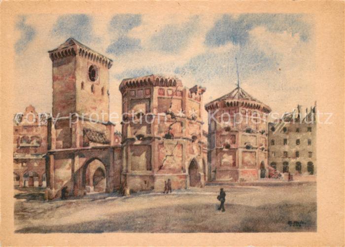 Muenchen Isartor 14. Jhdt. Kuenstlerkarte