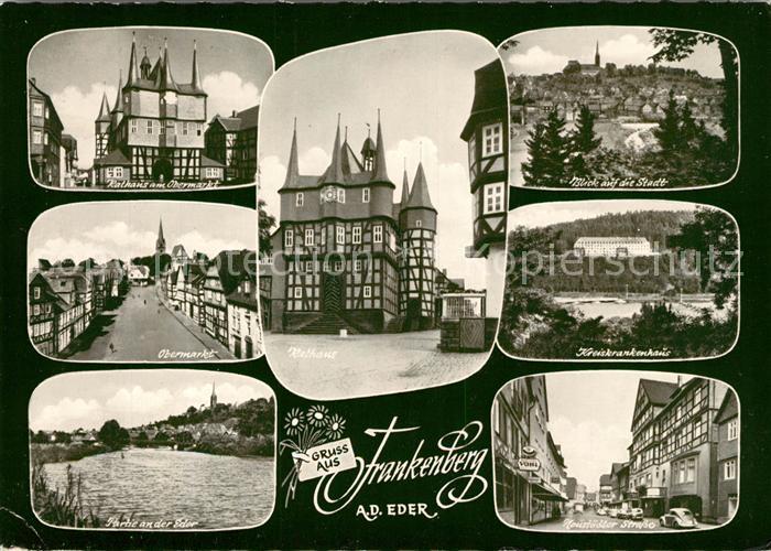 Frankenberg Eder Rathaus Obermarkt Eder Stadtpanorama Kreiskrankenhaus Neustaedt