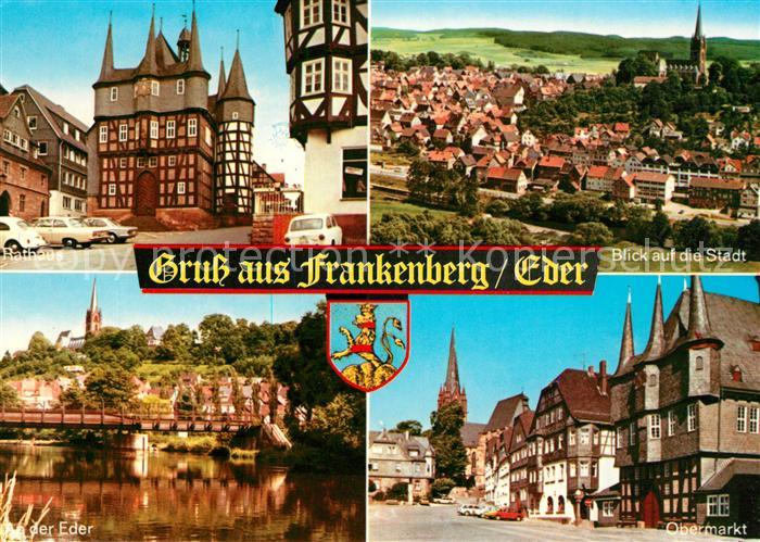 Frankenberg Eder Rathaus Fachwerkhaus Stadtpanorama mit Kirche Eder Bruecke Ober