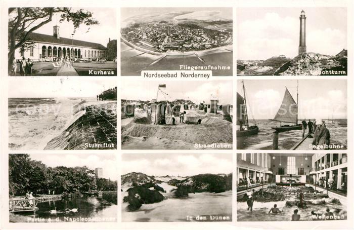 Norderney Nordseebad Kurhaus Fliegeraufnahme Leuchtturm Sturmflut Strand Segelbu
