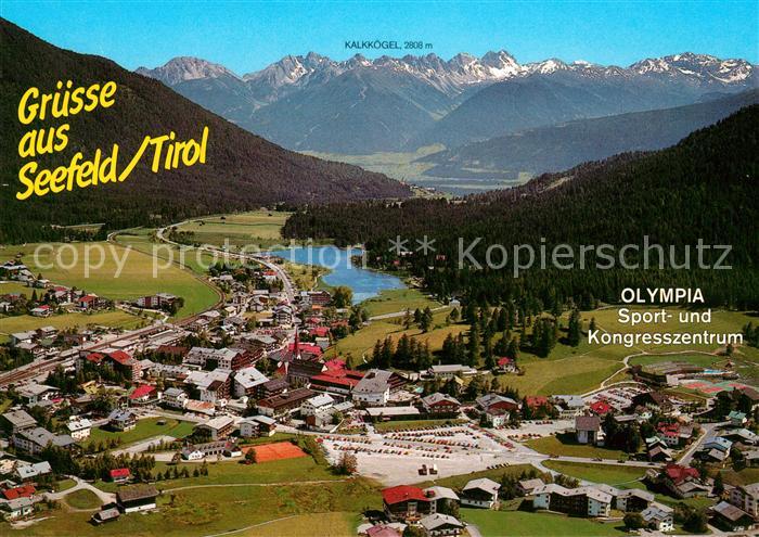 Seefeld Tirol Fliegeraufnahme mit Olympia Sport und Kongresszentrum und Kalkkoeg