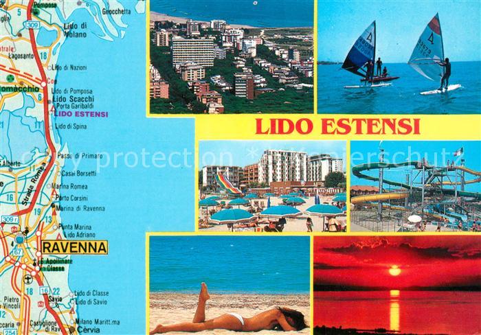 Lido degli Estensi Fliegeraufnahme Surfen Strand Jahrmarkt Sonnenuntergang