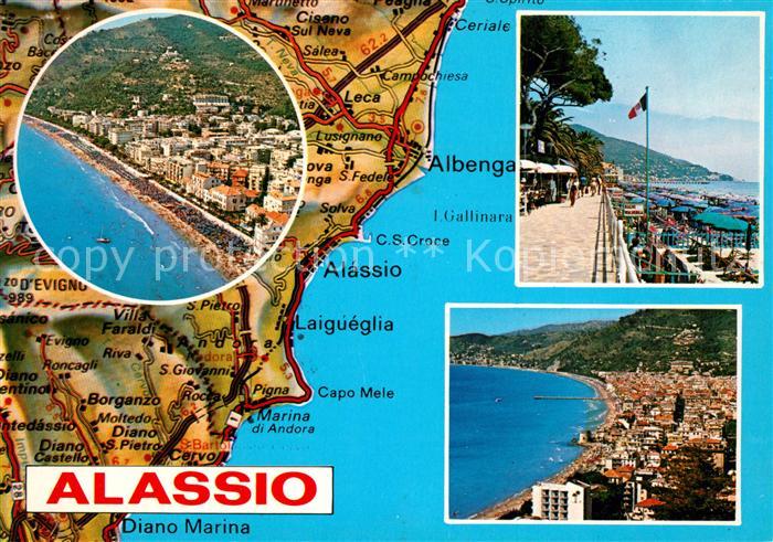 ALAssIO Savona Liguria IT Fliegeraufnahme Gebietskarte Promenade Strand