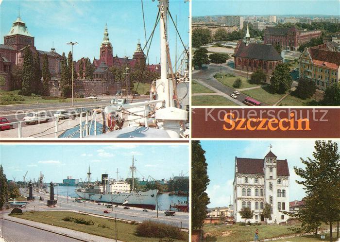 Szczecin Stettin Hakenstrasse Gebaeude Segelschiff Kirche Hafen Dampfer Kunstgym