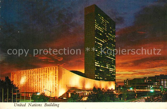 New York City Evening view of United Nations Headquarters Building