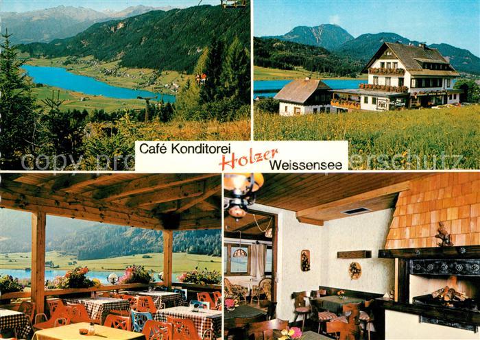Techendorf Weissensee Cafe Konditorei Holzer am Weissensee Kaminzimmer Alpenpano