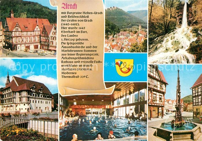 Bad Urach Kurort Schwaebische Alb Burgruine Hohenurach Residenzschloss Wasserfal