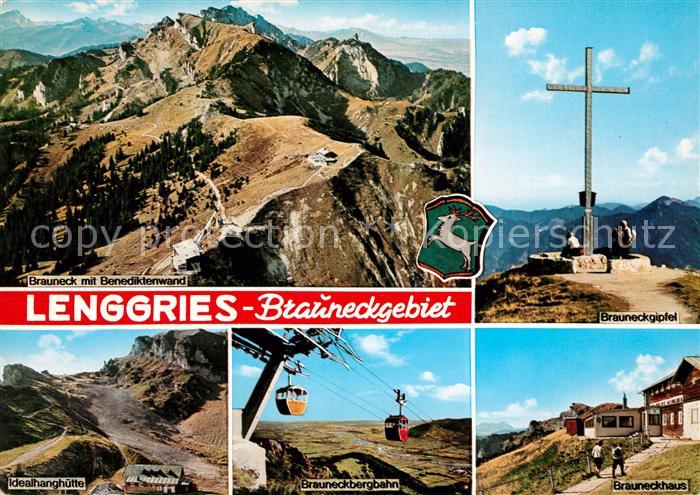 Lenggries Brauneckgebiet Gipfelkreuz Brauneckhaus Bergbahn Idealhanghuette Gebir