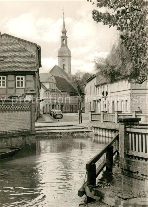 Luebbenau Spreewald Partie am Wasser Blick zur Kirche