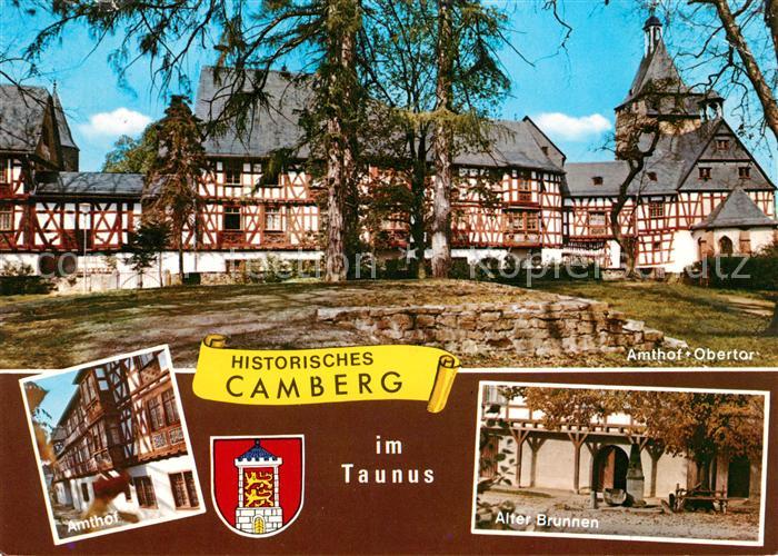 Camberg Bad Amthof Obertor Fachwerkhaeuser Alter Brunnen Wappen