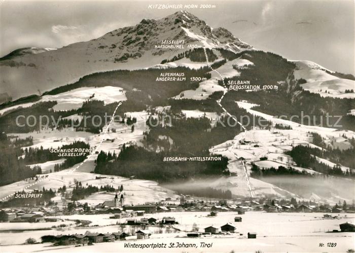 St Johann Tirol Panorama Wintersportplatz mit Kitzbueheler Horn Alpen