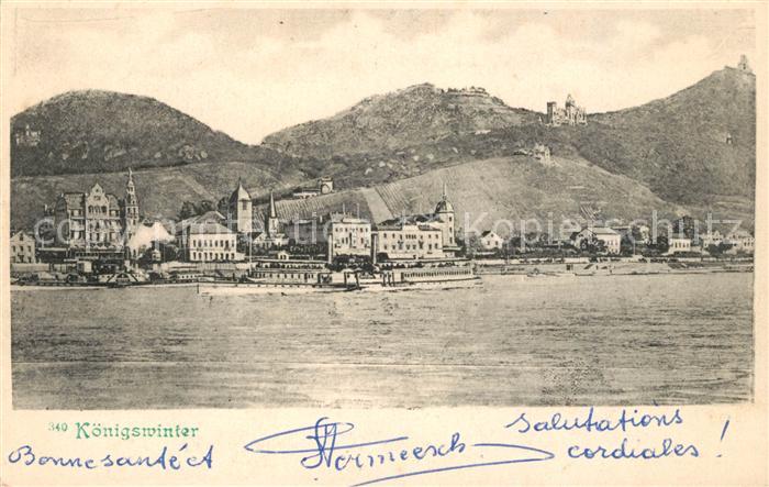 Koenigswinter Blick ueber den Rhein mit Drachenberg Drachenfels