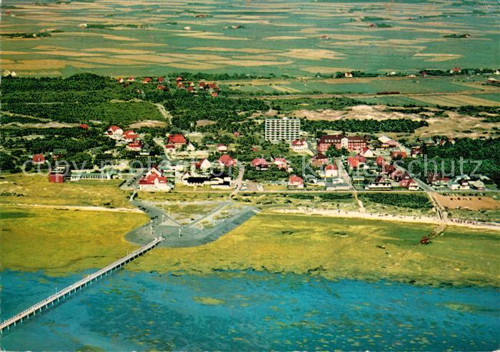 St Peter-Ording mit Seebruecke zur Sandbank Fliegeraufnahme