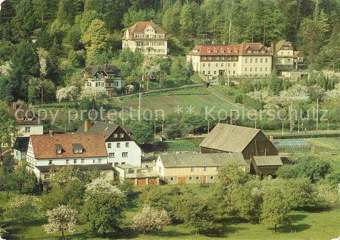 Rathen Saechsische Schweiz Blick zum Erholungsheim Ruestzeitenheim Felsengrund