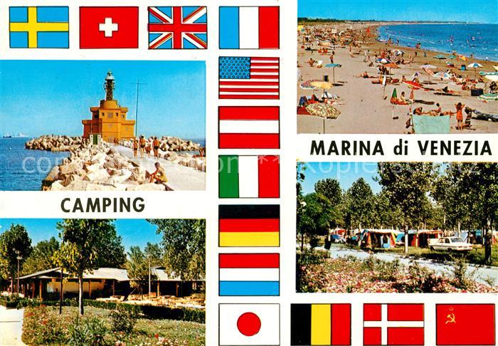 Punta Sabbioni Camping Marina di Venezia Spiaggia Strand Nationalflaggen