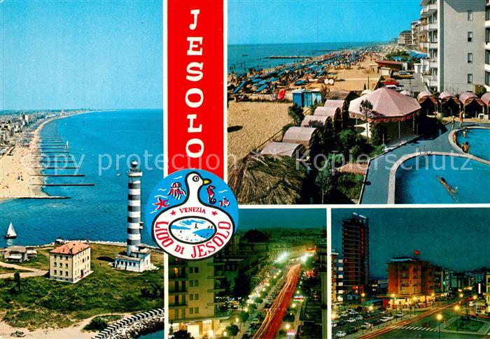Jesolo Lido Leuchtturm Strand Fliegeraufnahme Stadtbild bei Nacht