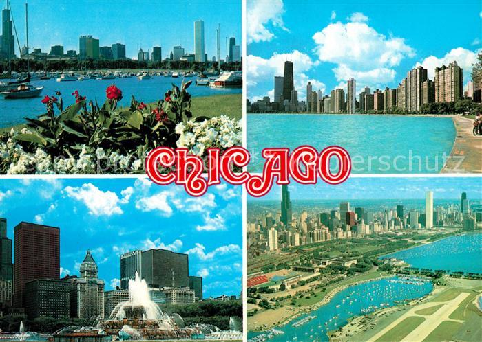 Chicago Illinois Skyline Buckingham Fountain aerial view