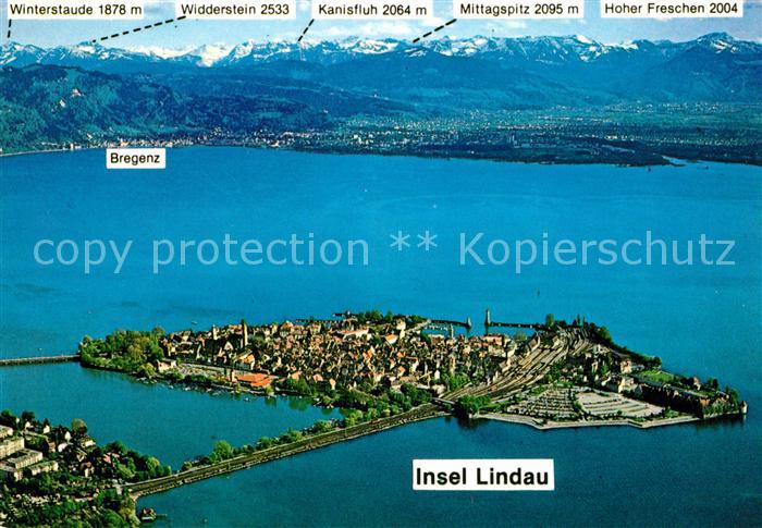 Lindau Bodensee mit Alpenkette Fliegeraufnahme