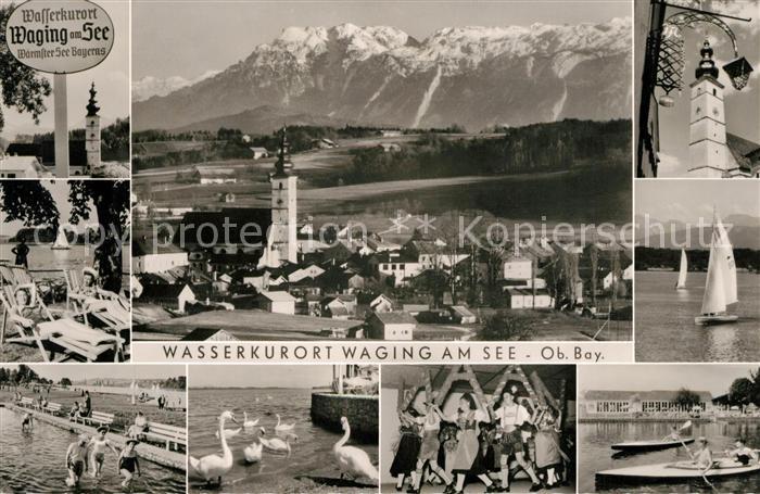 Waging See Schwaene Kirchturm Segelboot Volkstanzgruppe