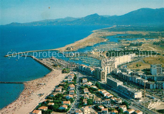 Saint-Cyprien Plage Fliegeraufnahme Strand Hafen Hotels