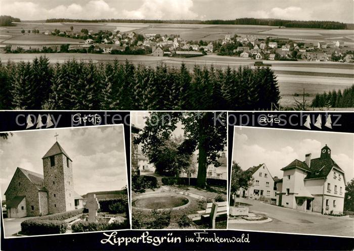 Lippertsgruen Panorama Kirche Brunnen Park