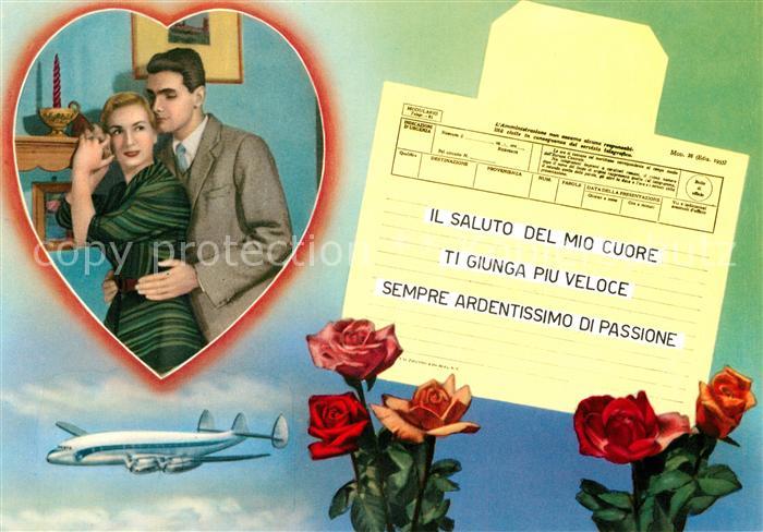 Telegrafie Telegramm Paar Herz Flugzeug Rosen Ital