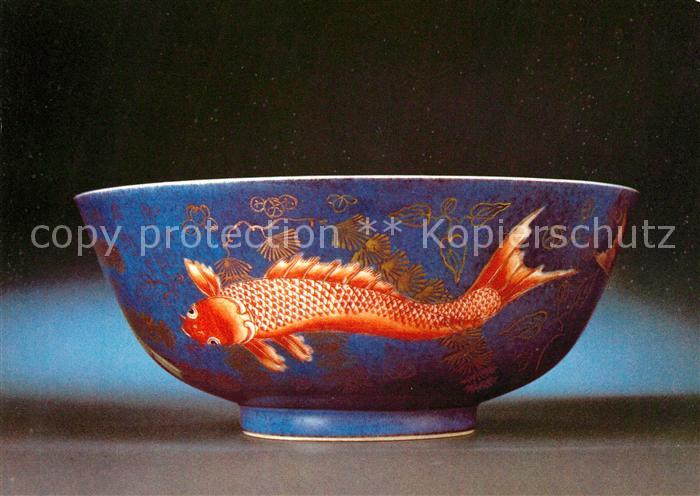 Antiquitaeten Kumme bemalt mit Fischen Aufglasurfarbe