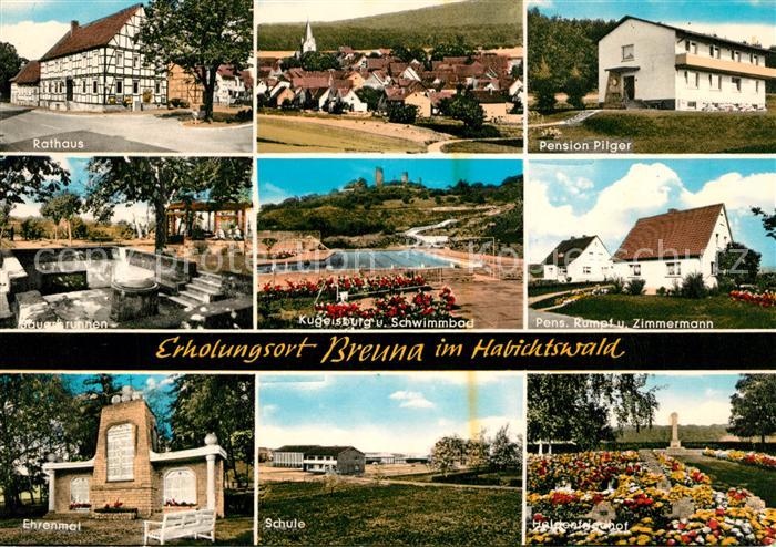Breuna Rathaus Pension-Pilger Ehrenmal Schule Heldenfriedhof Freibad