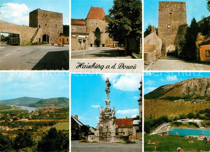 Hainburg Donau Ungertor Wienertor Fischertor Panorama Mariensaeule Bergbad