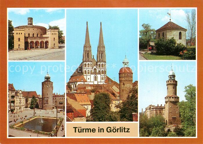 Goerlitz Sachsen Kaisertrutz Marienplatz mit Dickem Turm Peterkirche Nikolaiturm