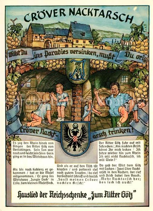 Kroev Mosel Reichsschenke Zum Ritter Goetz mit Hausliedtext Karikatur