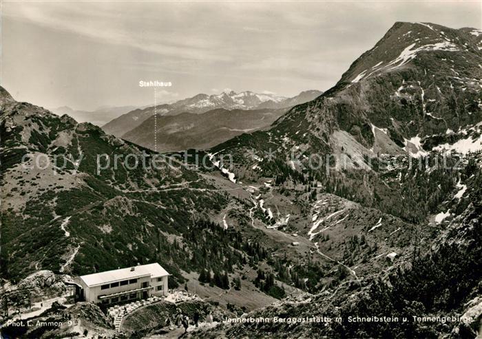 Jenner Berchtesgaden Jennerbahn Berggaststaette mit Schneibstein und Tennengebir
