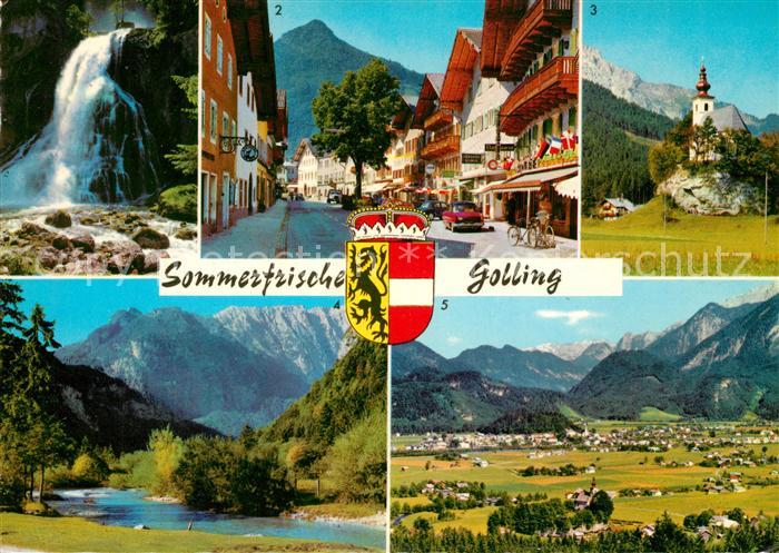 Golling Salzach Schwarzbach Fall Gollim mit Dachstein St Nikolaus Kirchlein Blun
