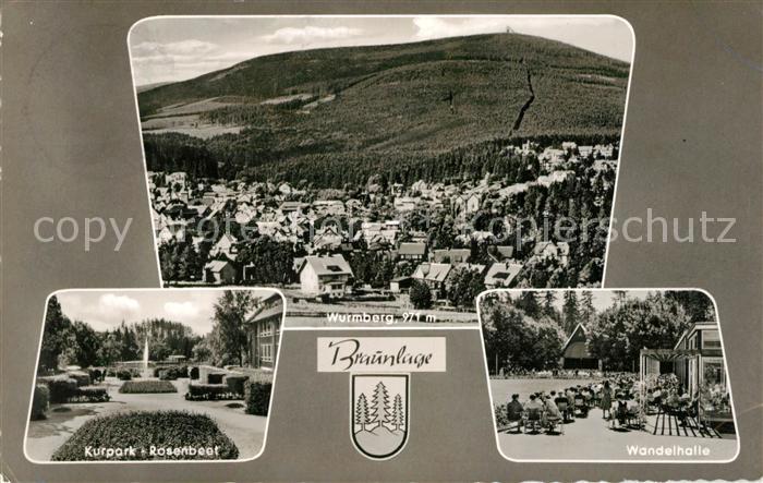 Braunlage Gesamtansicht mit Wurmberg Kurpark Rosenbeet Wandelhalle