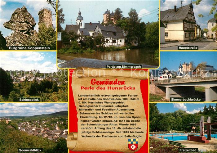 Gemuenden Hunsrueck Burgruine Koppenstein Schloss Partie am Simmerbach Bruecke H