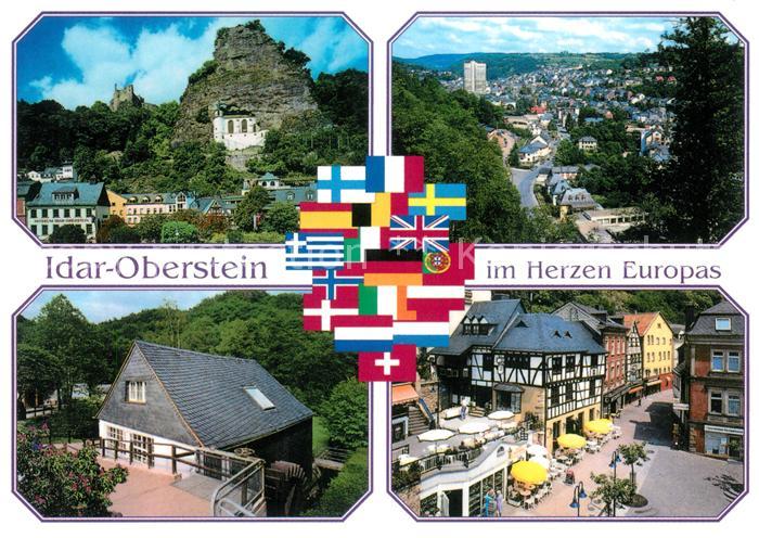 Idar-Oberstein Stadtpanorama Felsenkirche Altstadt Fachwerkhaeuser Nationalflagg