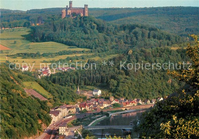 Balduinstein Panorama Lahntal Blick zum Schloss Schaumburg