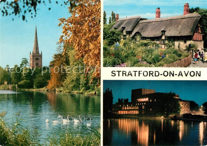 Stratford-on-Avon Uferpartie am Avon Schwaene Cottage Royal Shakespere Theater N
