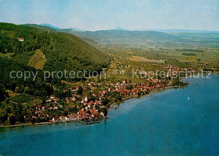 Bodman Bodensee mit Ruine Alt Bodman und Schloss Frauenberg Fliegeraufnahme