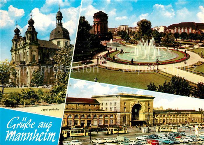 MANNHEIM BW Jesuitenkirche Friedrichsplatz mit Wasserturm Wasserspiele Hauptbahn
