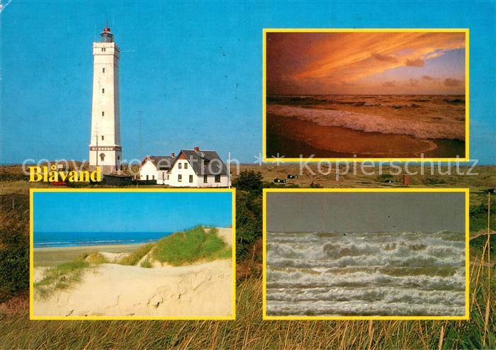 Blavand Leuchtturm Duenen Brandung Wellengang Sonnenuntergang am Meer