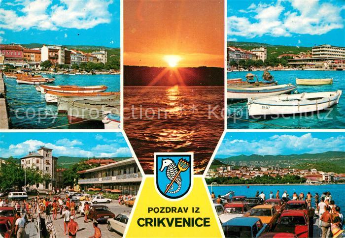 Crikvenica Kroatien Hafen Promenade Autofaehre Sonnenuntergang